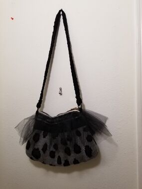 Mud Pie Modified Black and Gray Leopard-Print Crossbody Bag with Braided Strap